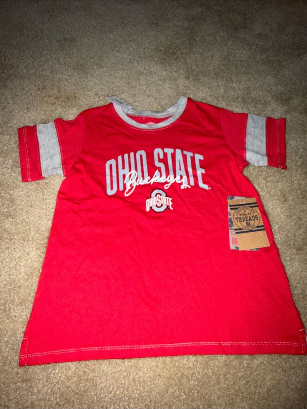 Rivalry Threads Red Ohio State Buckeyes Short Sleeve Tee with Gray Trim